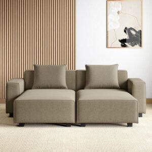 Helios Brigade Fabric 2-Seater Lounge Sofa with Cushions - Brown