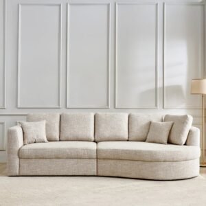 Clifton Fabric 3-Seater Sofa with Right Curve - Beige