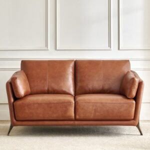Cinnamon Half Leather 2-Seater Sofa with Cushions - Tan