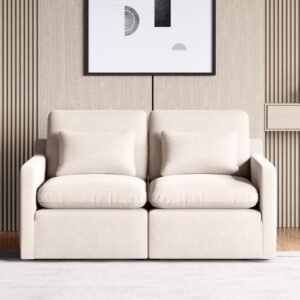 Nolan Fabric 2-Seater Sofa with Cushions - Beige