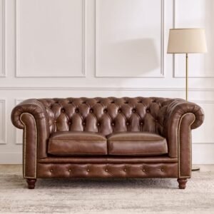 Chesterfield Leather 2-Seater Sofa - Brown