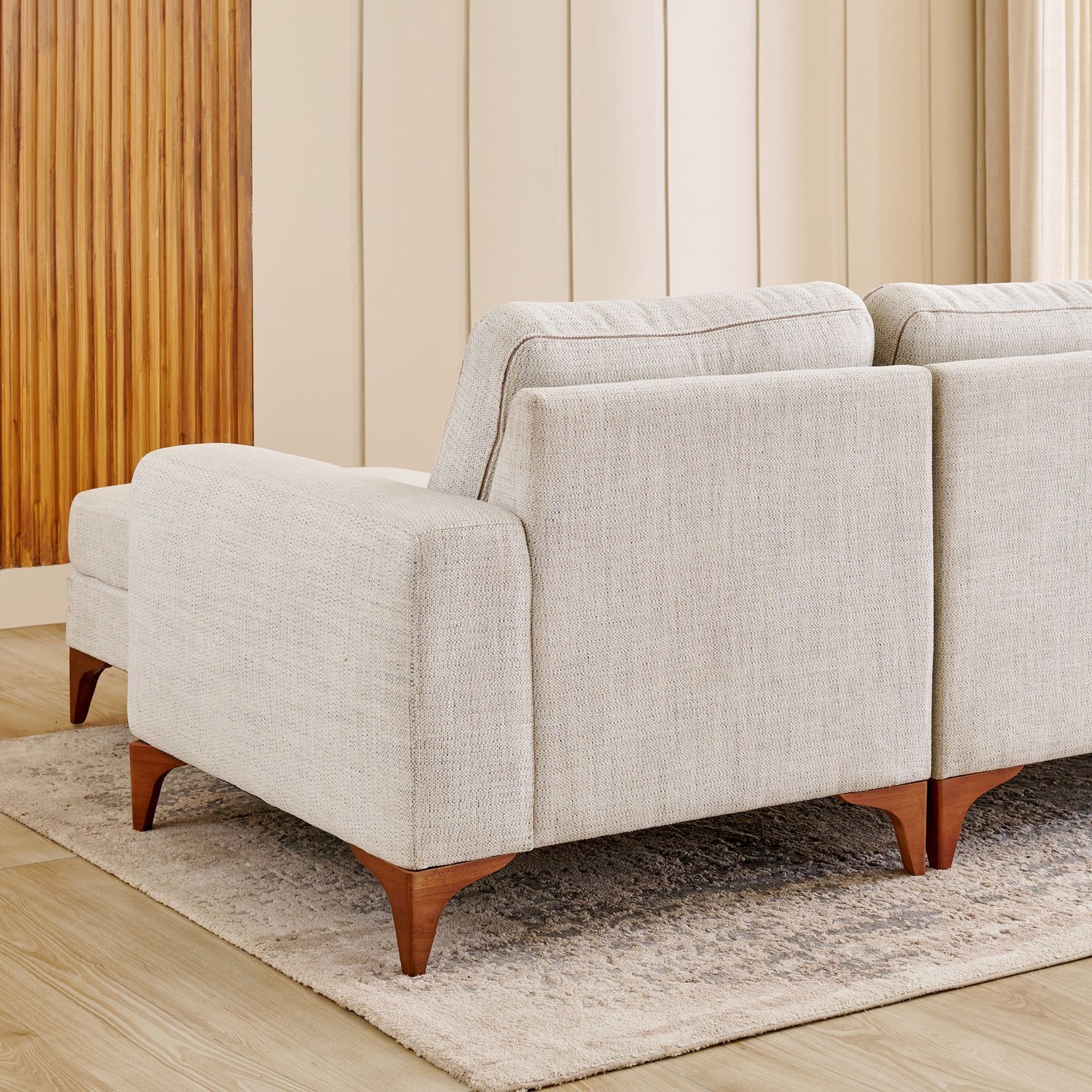 Quebec Fabric 3-Seater Sofa with Right Chaise - Beige - Image 5