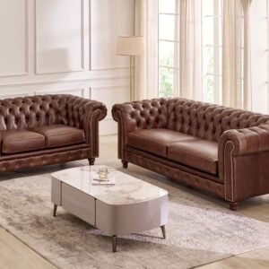 1000012531762-1000012531762-303_01-2100 Chesterfield Leather 2+3 Seater Sofa Set - Brown