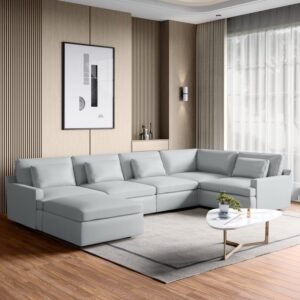 1000013869986-1000013869986-0705_01-2100 Alpine Half Leather 5-Seater Corner Sofa with Ottoman - Grey