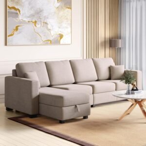 Wells Fabric 3-Seater Sofa Set with Left Chaise - Beige