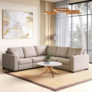 1000013946414-1000013946414-0705_01-2100 Wells Fabric 5-Seater Corner Sofa - Beige