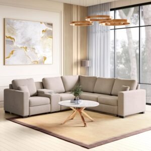 1000013946418-1000013946418-0705_01-2100 Wells Fabric 5-Seater Corner Sofa with Console - Brown