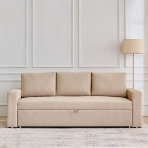Helios Woodland Fabric 3-Seater Sofa Cum Bed - Beige
