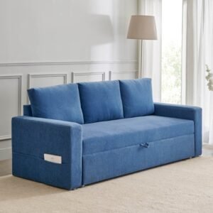 Helios Woodland Fabric 3-Seater Sofa Cum Bed - Blue
