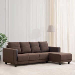 Berry Brown Fabric Corner Sofa – 3-Seater Sectional with Right Chaise