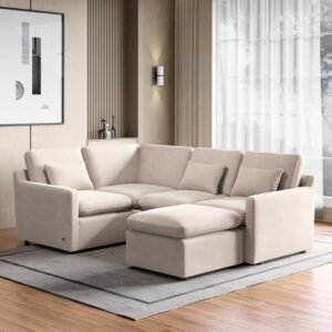 1000014601781-1000014601781-2609_01-2100 Nolan Fabric 4-Seater Corner Sofa with Ottoman - Beige
