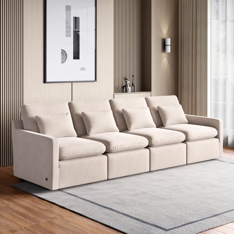 Nolan Fabric 4-Seater Sofa with Cushions - Beige - Image 5
