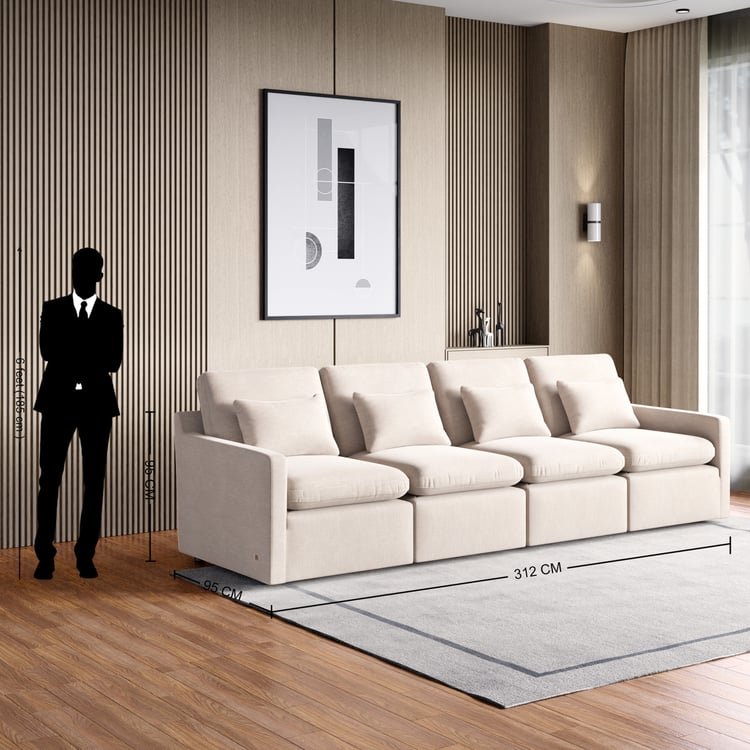 Sofa Set – Nolan Fabric 4-Seater Sofa with Cushions offers modern style, spacious comfort, and durable design, making it ideal for enhancing any living room.