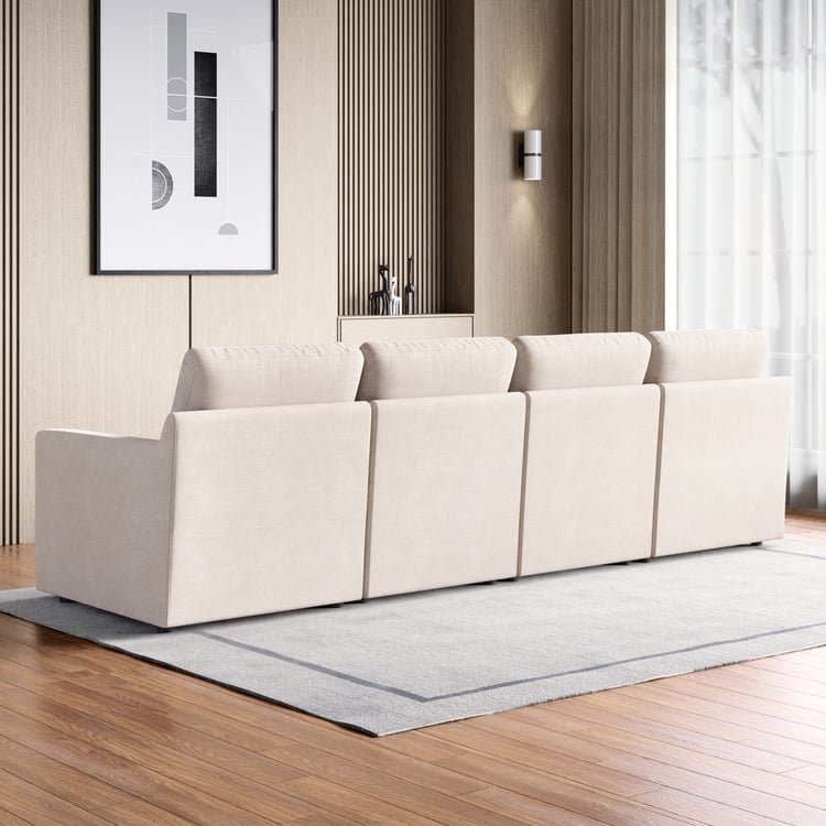 Nolan Fabric 4-Seater Sofa with Cushions - Beige - Image 3