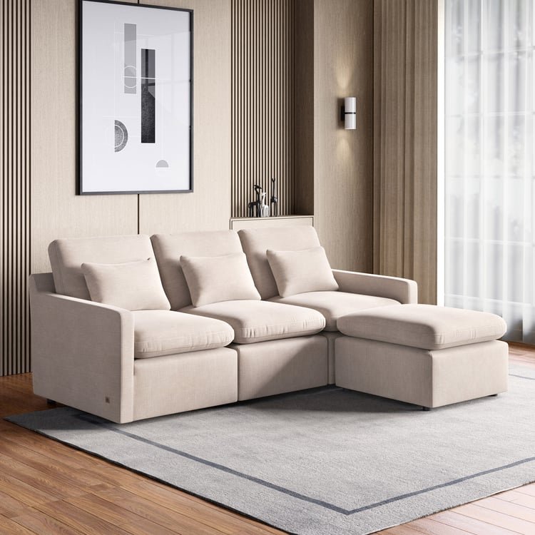 Nolan Fabric 5-Seater Corner Sofa with Ottoman - Beige