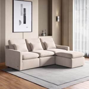 1000014604907-1000014604907-2609_01-2100 Nolan Fabric 3-Seater Corner Sofa with Ottoman and Cushions - Beige