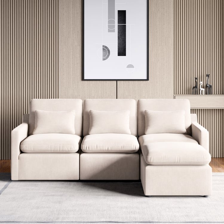 Nolan Fabric 5-Seater Corner Sofa with Ottoman - Beige