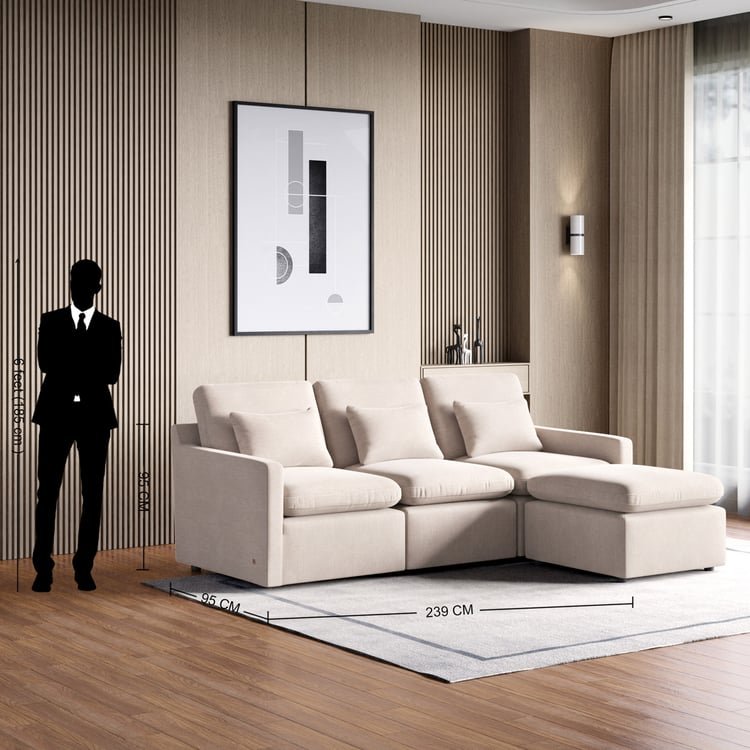 Nolan Fabric 5-Seater Corner Sofa with Ottoman - Beige
