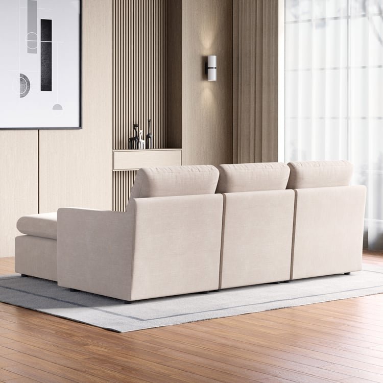 Nolan Fabric 5-Seater Corner Sofa with Ottoman - Beige