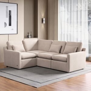 1000014604908-1000014604908-2609_01-2100 Nolan Fabric 4-Seater Corner Sofa with Cushions - Beige