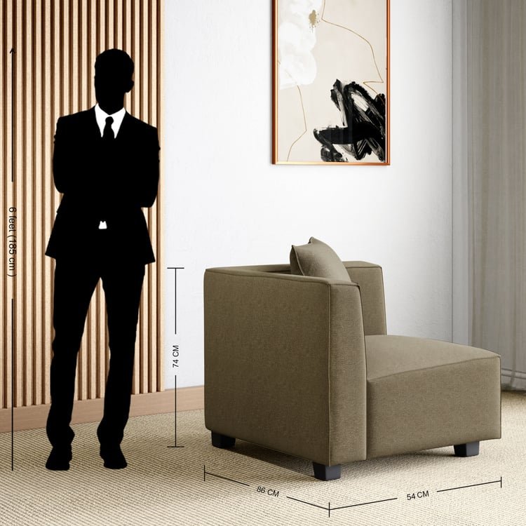 Helios Brigade Fabric 1-Seater Wedge Sofa with Cushion - Brown