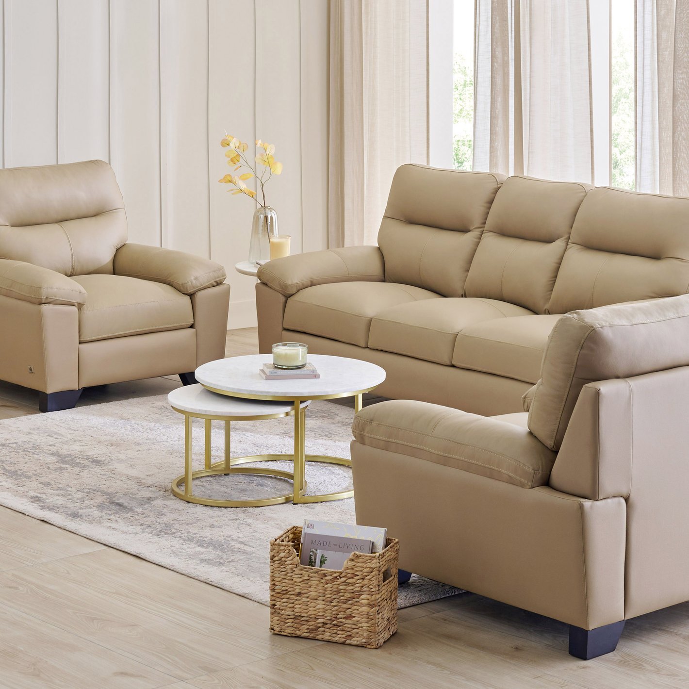 Winchester NXT Half Leather 3+1+1 Seater Sofa Set - Beige - Image 2