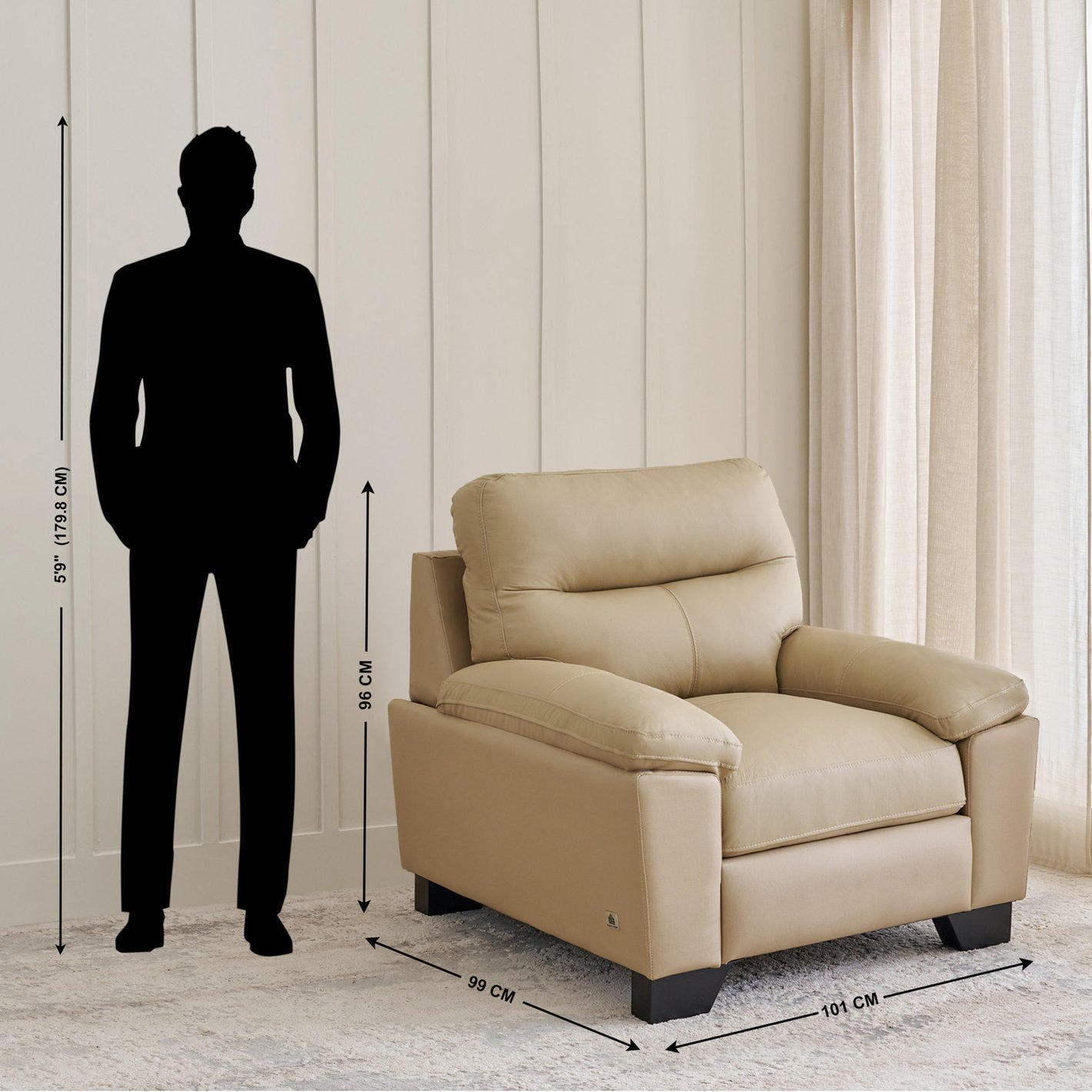 Winchester NXT Half Leather 3+1+1 Seater Sofa Set - Beige - Image 3