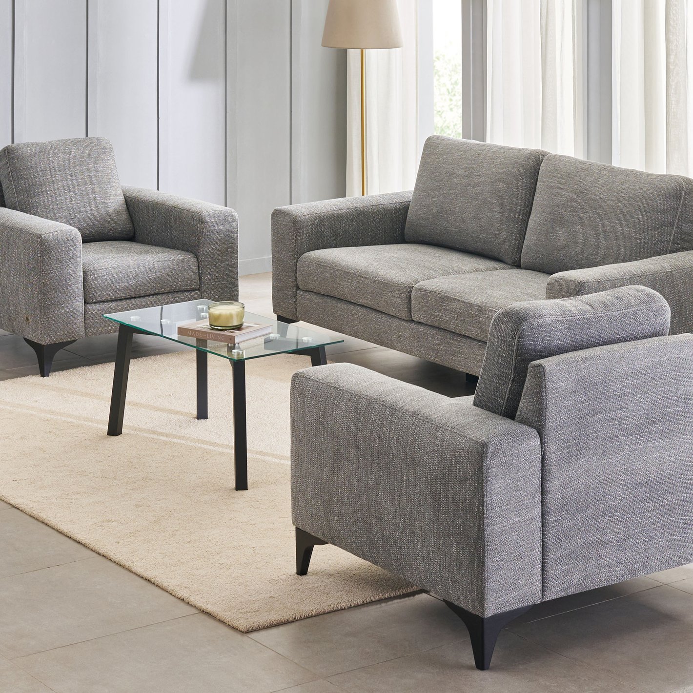 Quebec NXT Fabric 3+1+1 Seater Sofa Set - Grey - Image 9