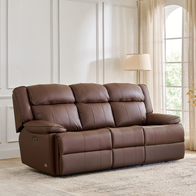 Torino Faux Leather 3-Seater Electric Recliner - Brown - Image 10
