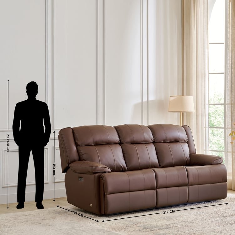 Torino Faux Leather 3-Seater Electric Recliner - Brown - Image 3