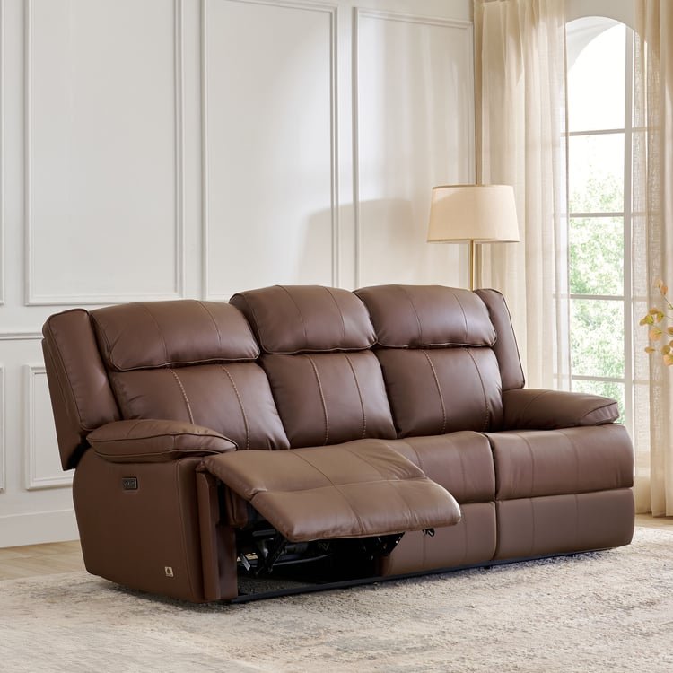 Torino Faux Leather 3-Seater Electric Recliner - Brown - Image 2