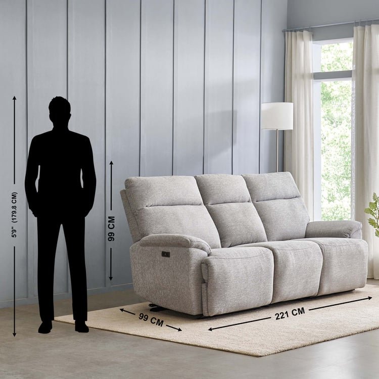 Highlander Fabric 3-Seater Electric Recliner - Grey - Image 7