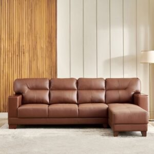 1000015386399-1000015386399-1707_02-2100 Walter Half Leather 3-Seater Corner Sofa with Right Chaise - Tan