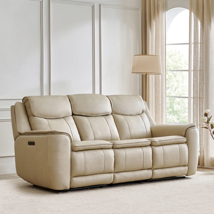 Potsdam Half Leather 3-Seater Zero Gravity Electric Recliner - Ivory - Image 2