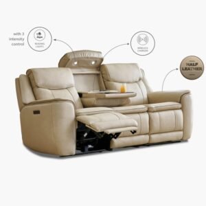 Best 3-Seater Recliner – Potsdam Half Leather Zero Gravity Electric Sofa in Ivory