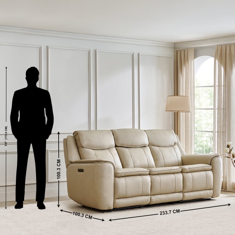 Potsdam Half Leather 3-Seater Zero Gravity Electric Recliner - Ivory - Image 5