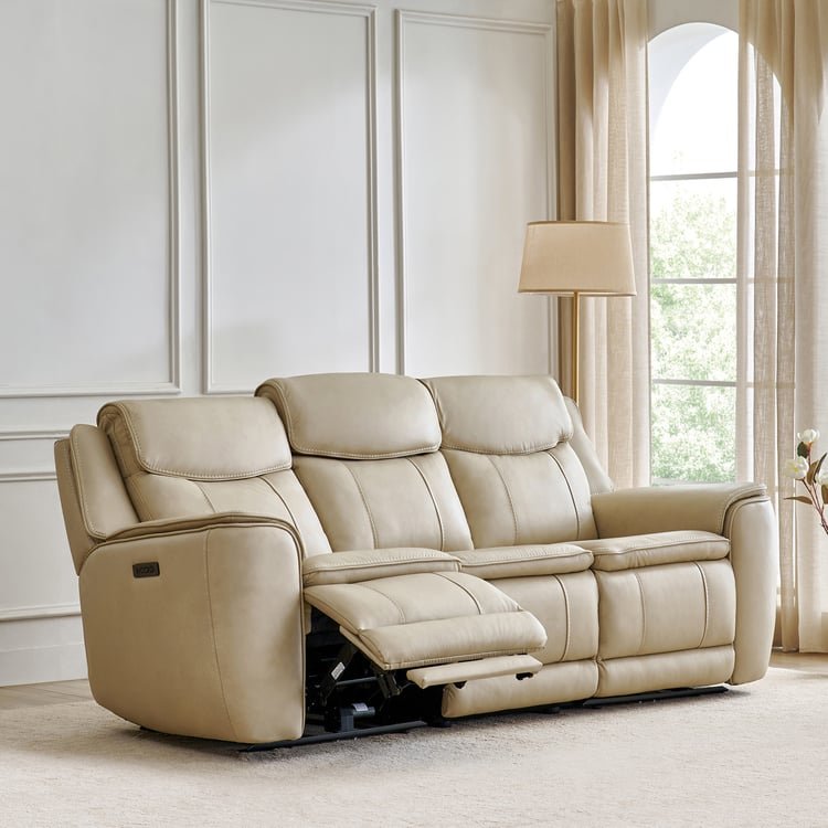 Potsdam Half Leather 3-Seater Zero Gravity Electric Recliner - Ivory - Image 6