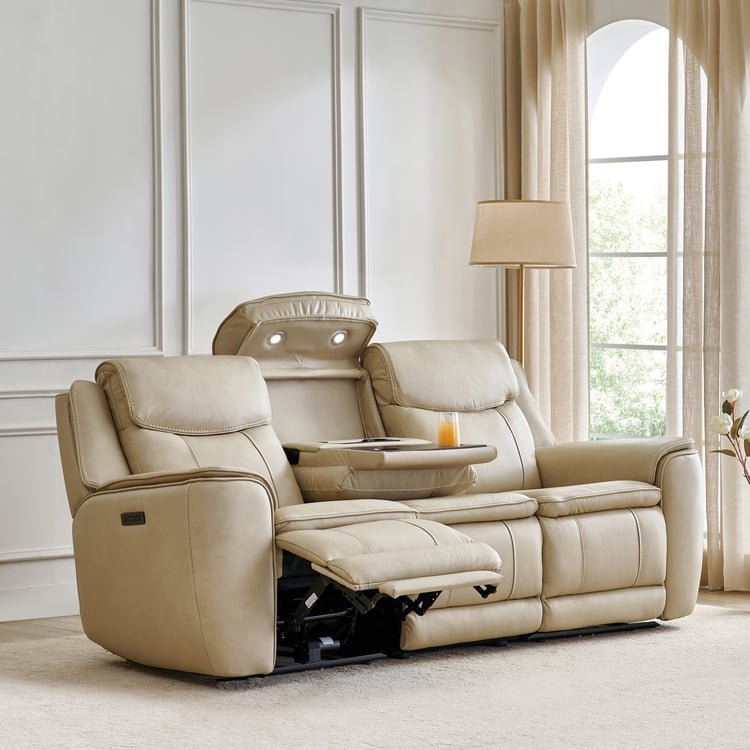 Potsdam Half Leather 3-Seater Zero Gravity Electric Recliner - Ivory - Image 7