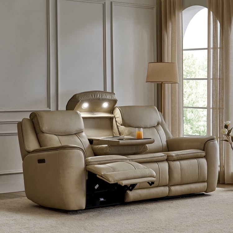 Potsdam Half Leather 3-Seater Zero Gravity Electric Recliner - Ivory - Image 8