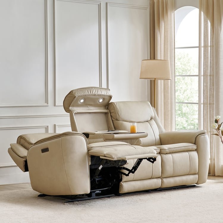 Potsdam Half Leather 3-Seater Zero Gravity Electric Recliner - Ivory - Image 9