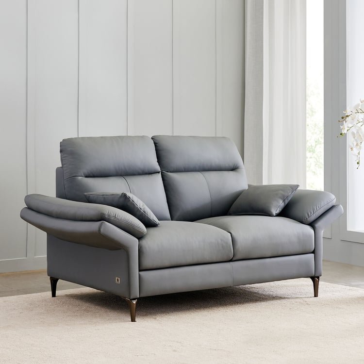 Terraroza Half Leather 2-Seater Sofa with Cushions - Grey