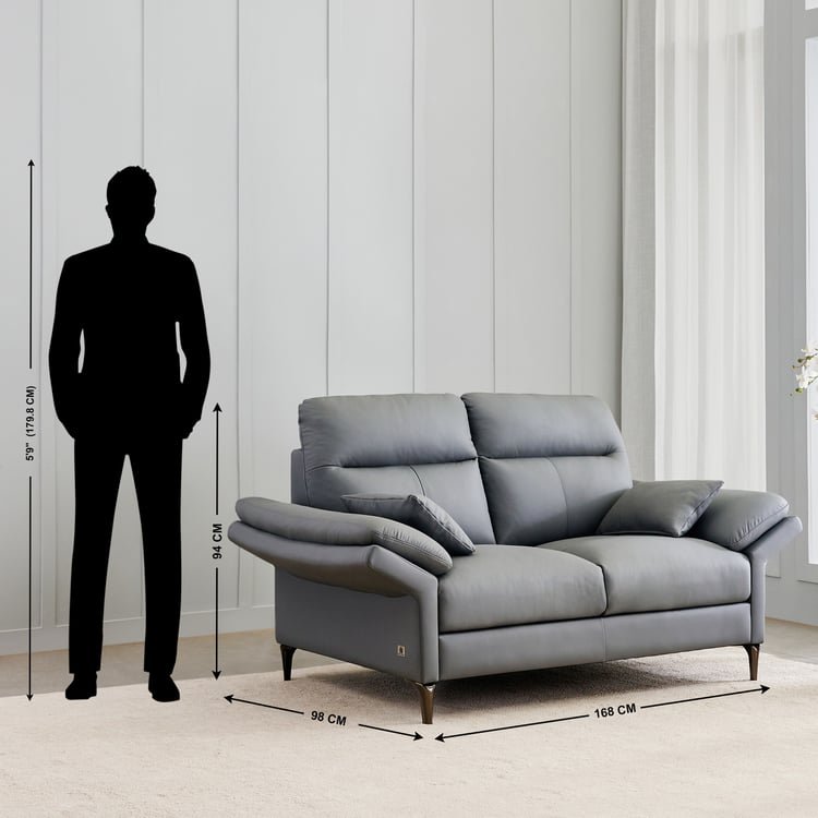 Terraroza Half Leather 2-Seater Sofa with Cushions - Grey