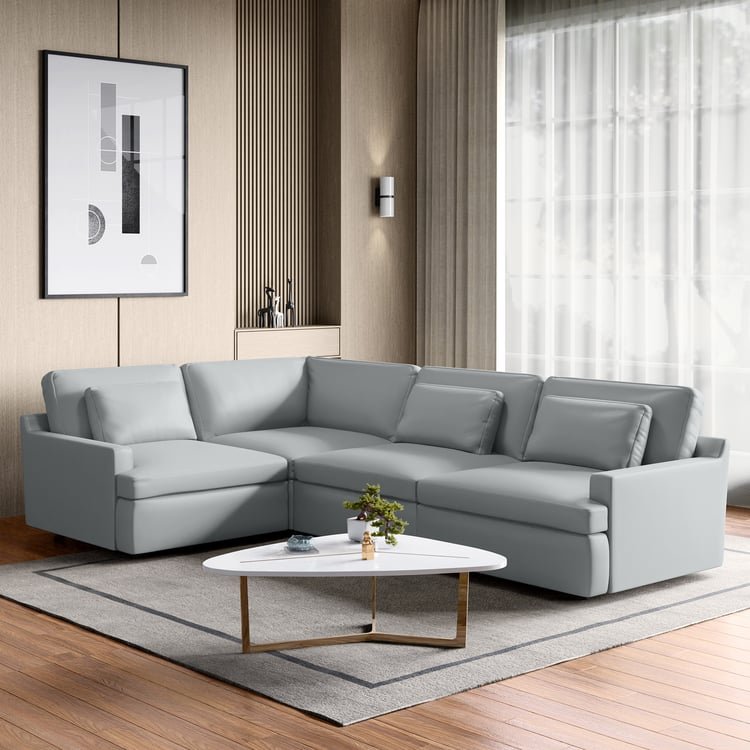 Alpine Half Leather 4-Seater Corner Sofa - Grey