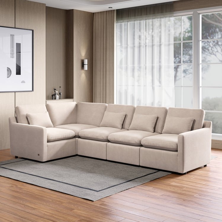 Nolan Fabric 5-Seater Sofa Set with Cushions - Beige