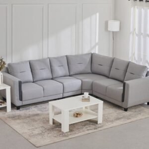 6-Seater Corner Sofa - Grey (2) Corner Sofa – Modern Berry Fabric 6-Seater in Grey